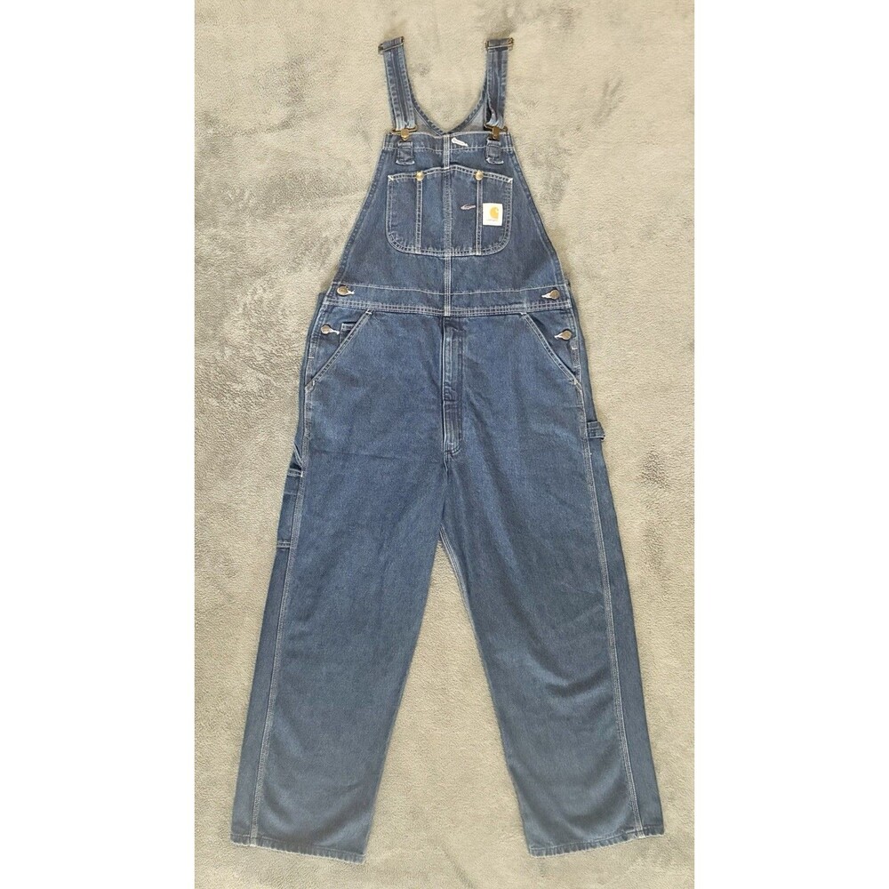 Carhartt Men Medium Washed Blue Denim Loose Fit Bib Overalls Size 38x28 New NWT